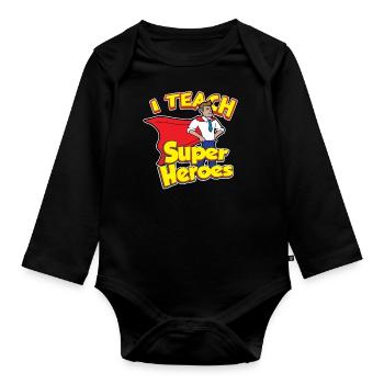 Journée des enseignants Super-héros Cadeau de l’enseignant - Body Bébé bio manches longues - noir - Devant