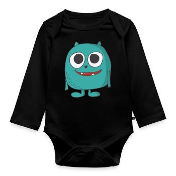cute monster - Organic Longsleeve Baby Bodysuit - black - Front