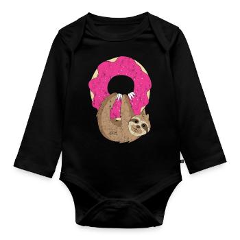 Donut sloth chilling out - Organic Longsleeve Baby Bodysuit - black - Front