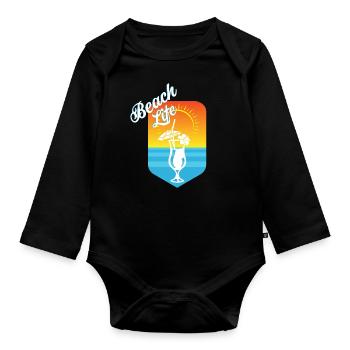 Beach - Organic Longsleeve Baby Bodysuit - black - Front