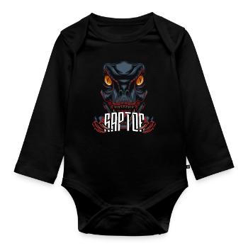 Dinosaur Dino Raptor - Organic Longsleeve Baby Bodysuit - black - Front