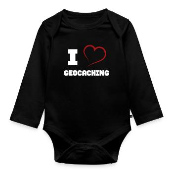 I love geocaching - Organic Longsleeve Baby Bodysuit - black - Front