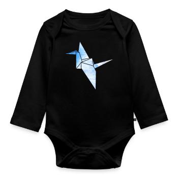 Kranich Origami - Baby Bio-Langarm-Body - Schwarz - Vorne