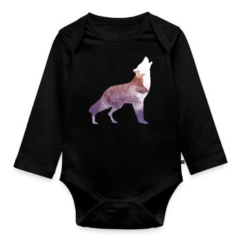 loup - Body Bébé bio manches longues - noir - Devant