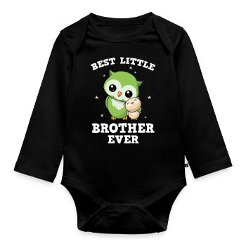 Best Little Brother Ever - Kleiner Eulen Bruder - Baby Bio-Langarm-Body - Schwarz - Vorne