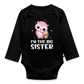 I'm The Big Sister - Big Owls Sister - Organic Longsleeve Baby Bodysuit - black - Front