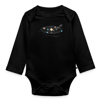 Turntable Vinyl Retro 70's 80's Planet - Organic Longsleeve Baby Bodysuit - black - Front