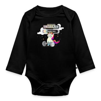 Fitness unicorn rainbow - Organic Longsleeve Baby Bodysuit - black - Front