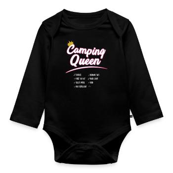 Camping funny Shirt - camping queen outdoor nature - Organic Longsleeve Baby Bodysuit - black - Front