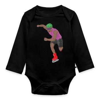 Skate Skating Roller Skating Inline Skates Sport - Organic Longsleeve Baby Bodysuit - black - Front