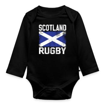 Retro Scotland rugby jersey - Organic Longsleeve Baby Bodysuit - black - Front