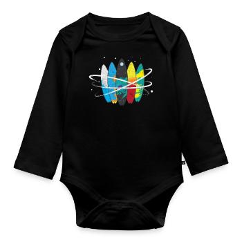 Surfbrett Weltall Wellen Umlaufbahn - Baby Bio-Langarm-Body - Schwarz - Vorne