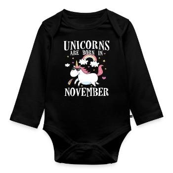 Unicorns Are Born In Novembre - Anniversaire - Body Bébé bio manches longues - noir - Devant