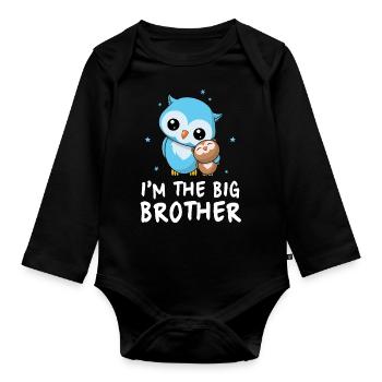 Je suis le grand frère - Big Brother Cute Owls - Body Bébé bio manches longues - noir - Devant