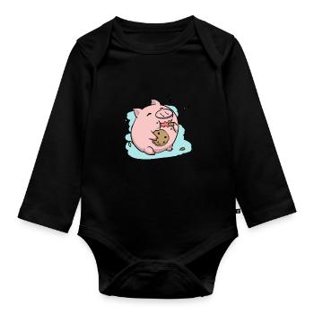 Biscuit pig - Organic Longsleeve Baby Bodysuit - black - Front