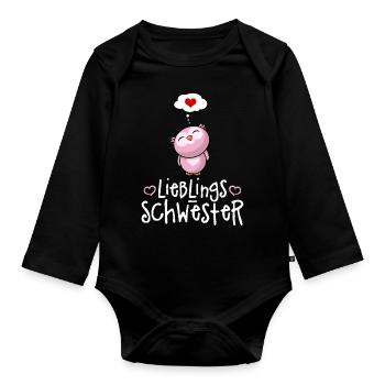Lieblingsschwester mit Herz - Beste Schwester Eule - Baby Bio-Langarm-Body - Schwarz - Vorne