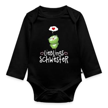 Lieblingsschwester mit Herz - Beste Schwester Eule - Baby Bio-Langarm-Body - Schwarz - Vorne
