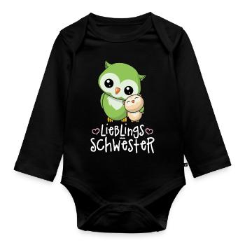 Lieblingsschwester - Beste Schwester Geschwister - Baby Bio-Langarm-Body - Schwarz - Vorne