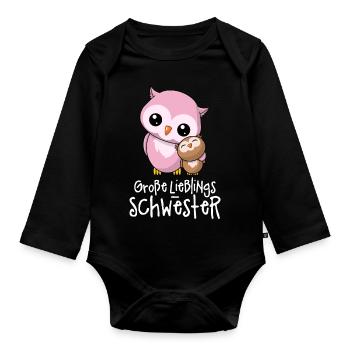 Große Lieblingsschwester - Beste Schwester Eulen - Baby Bio-Langarm-Body - Schwarz - Vorne