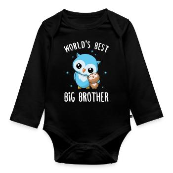 World's Best Big Brother - Großer Bruder Eulen - Baby Bio-Langarm-Body - Schwarz - Vorne