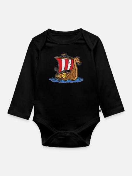 Wikinger - Baby Bio-Langarm-Body - Schwarz