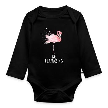 Flamingo Love Flamazing Gift - Organic Longsleeve Baby Bodysuit - black - Front