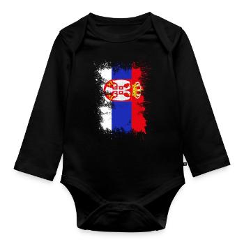 Serbien Flagge Farbfleck - Baby Bio-Langarm-Body - Schwarz - Vorne