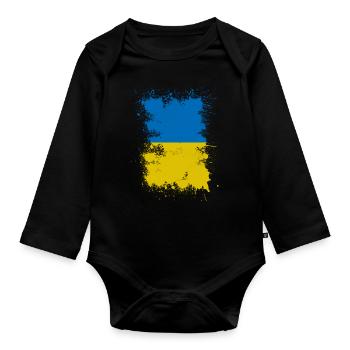 Drapeau Ukraine couleur spot art - Body Bébé bio manches longues - noir - Devant