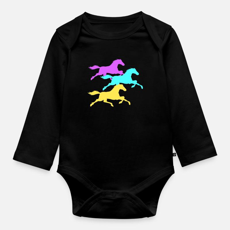 Pferd - Baby Bio-Langarm-Body - Schwarz