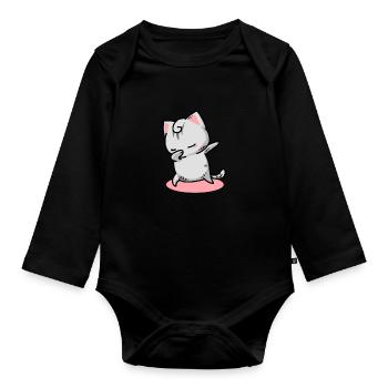 Cat Kawaii Dab - Organic Longsleeve Baby Bodysuit - black - Front