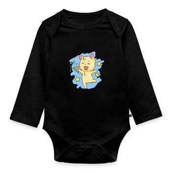 Geburtstag Katze Kawaii Party Feier Miezekatze - Baby Bio-Langarm-Body - Schwarz - Vorne