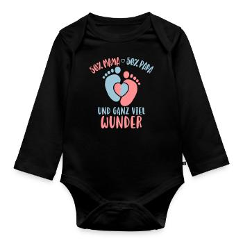 50% Mama 50% Papa Ganz viel Wunder Baby Kind - Baby Bio-Langarm-Body - Schwarz - Vorne