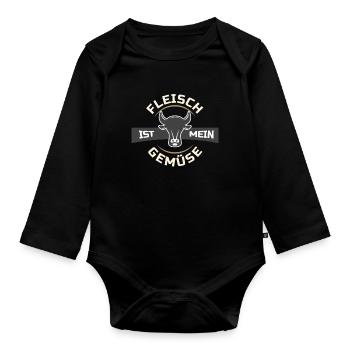 Meat vegetables beef steak food carnivore cartoon - Organic Longsleeve Baby Bodysuit - black - Front
