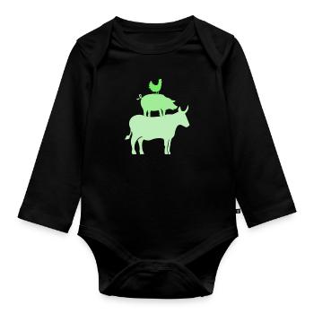 Animals cow bull pig chicken - Organic Longsleeve Baby Bodysuit - black - Front