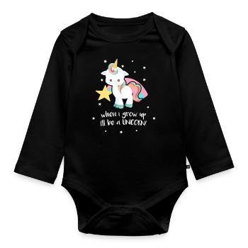 Quand je serai grand, je serai une illustration drôle de Licorne - Body Bébé bio manches longues - noir - Devant