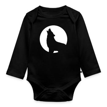 Howling wolf moon full moon night - Organic Longsleeve Baby Bodysuit - black - Front