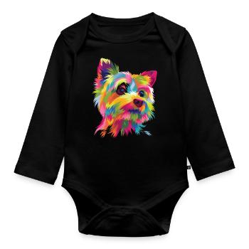 Yorkshire Terrier Yorkie Pop Art Hund Grafik Geschenk - Baby Bio-Langarm-Body - Schwarz - Vorne