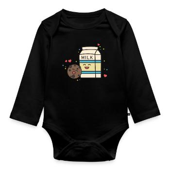 Biscuits milk cookie gift chocolate sweet comic - Organic Longsleeve Baby Bodysuit - black - Front