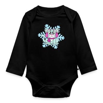 Katze Winter Ohrschützer Schneeflocke Frost Kalt - Baby Bio-Langarm-Body - Schwarz - Vorne