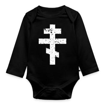 Russisch-Orthodoxes Kreuz Geschenk Gläubig Christ - Baby Bio-Langarm-Body - Schwarz - Vorne