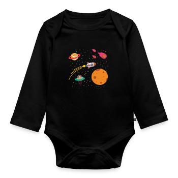 Space Rocket Stars Space Solar System Kids - Organic Longsleeve Baby Bodysuit - black - Front
