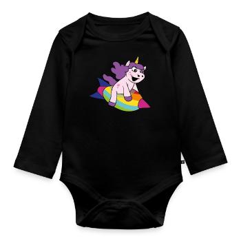 Niedliches Lustiges Cooles Einhorn Einhörner Fabel - Baby Bio-Langarm-Body - Schwarz - Vorne