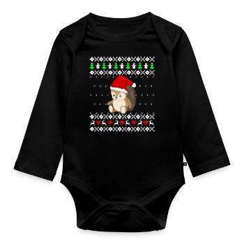 Hérisson doux cadeau de Noël moche - Body Bébé bio manches longues - noir - Devant
