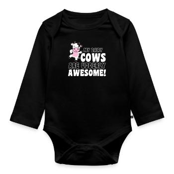 Milchkuhbauer Meine Milchkühe sind euternd - Baby Bio-Langarm-Body - Schwarz - Vorne