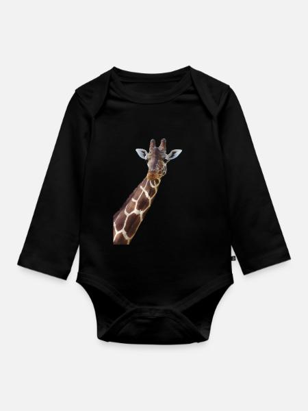 giraffe, Portrait - Baby Bio-Langarm-Body - Schwarz