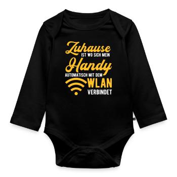 C'est à la maison que mon téléphone portable se connecte au Wi-Fi - Body Bébé bio manches longues - noir - Devant