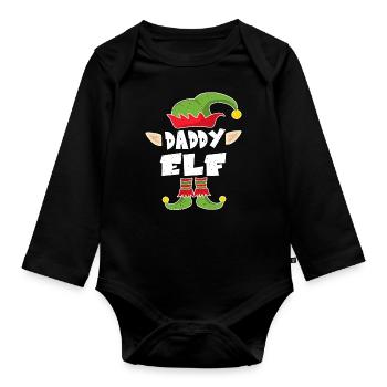 Dad Elf Christmas Gift Father Christmas - Organic Longsleeve Baby Bodysuit - black - Front