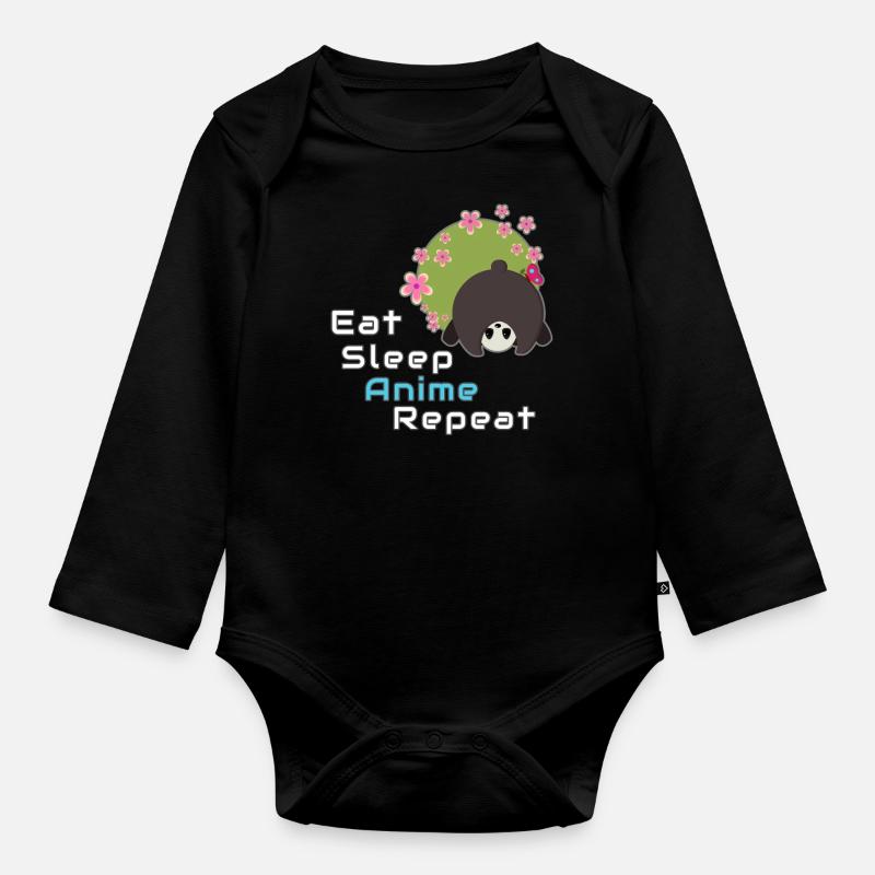 Anime Panda Lover Eat Sleep Anime Repeat - Body Bébé bio manches longues - noir