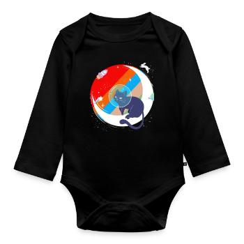 Cadeau de la planète fusée lune chaton chat meow lune - Body Bébé bio manches longues - noir - Devant