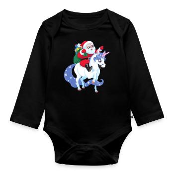 Santa Claus rides unicorn Christmas gift - Organic Longsleeve Baby Bodysuit - black - Front